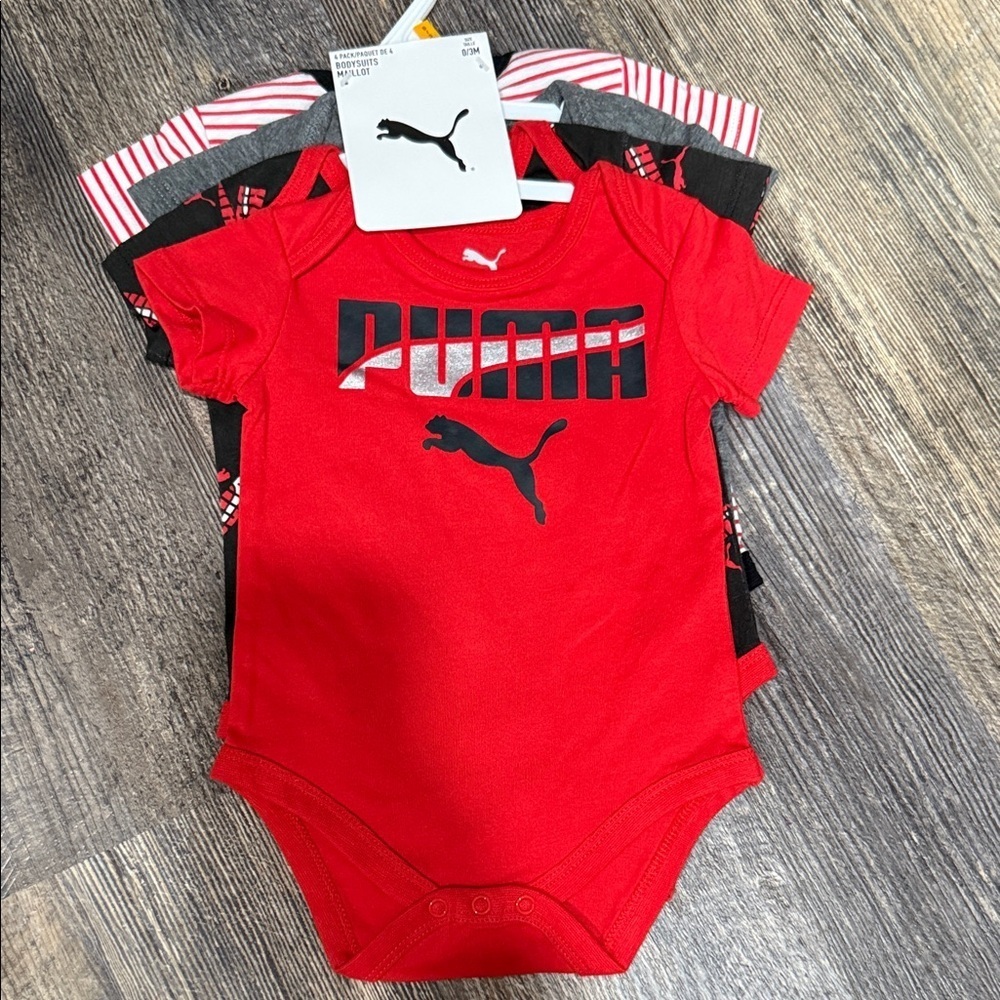 4 pack Puma Bold Red baby Bodysuit